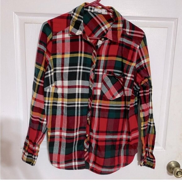 Maurices Red Plaid Flannel Button Up 0X - Picture 3 of 8